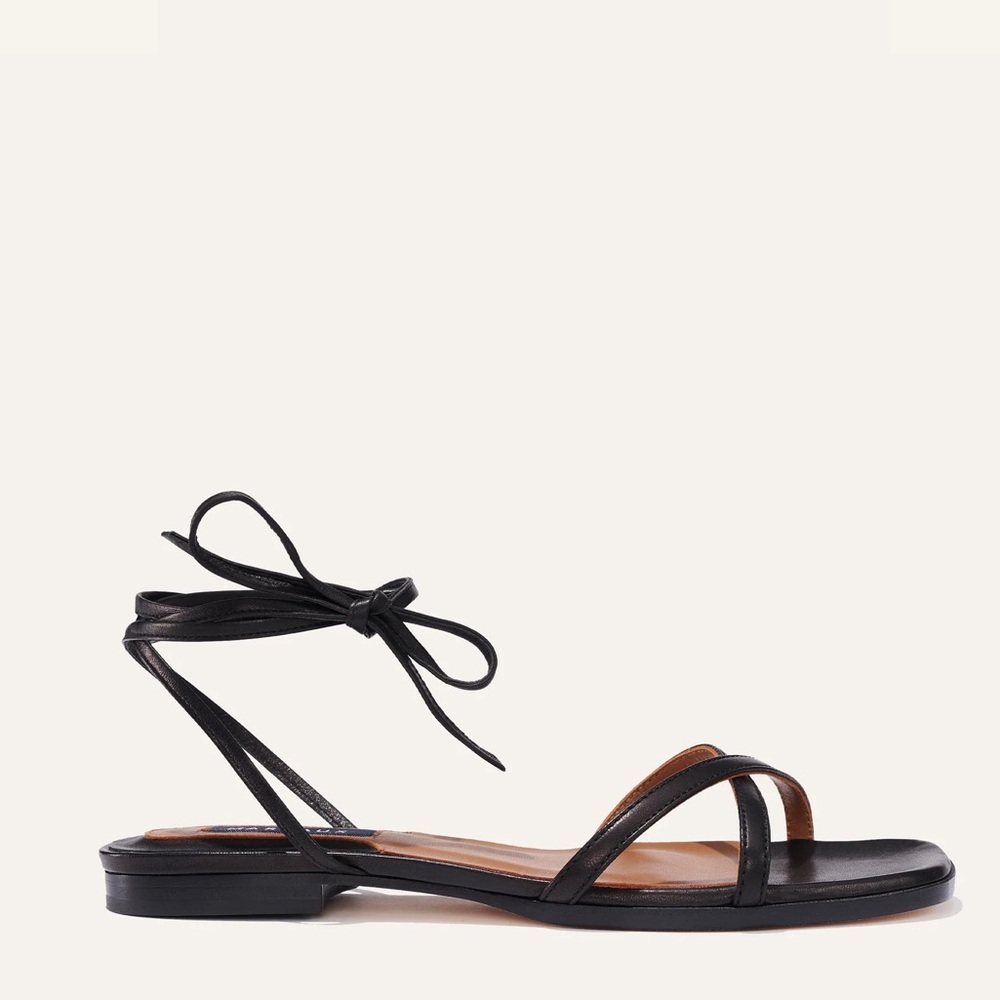Margaux Black Leather Ankle-Tie Sandals